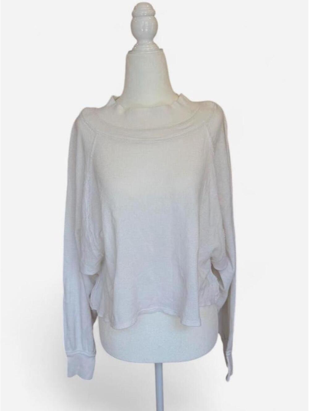 Free People White Waffle Knit mock kneck Long Sleeve Top Size Small